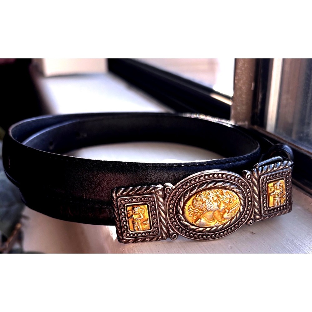 Brighton Black Leather Cherub Mixed Metal Buckle Belt M 37503